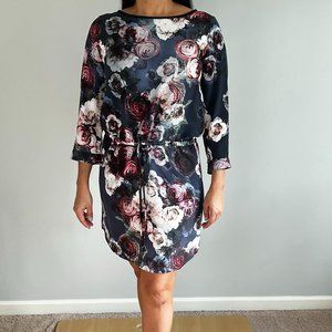 Club Monaco silk dress, floral print. Business in the front, party in the back!